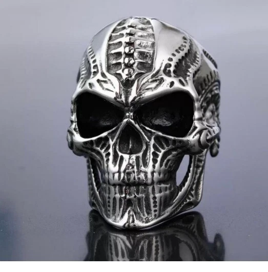 Mens Gothic Punk Skull Ring Solid Stainless Steel Chunky Evil Skeleton Biker UK